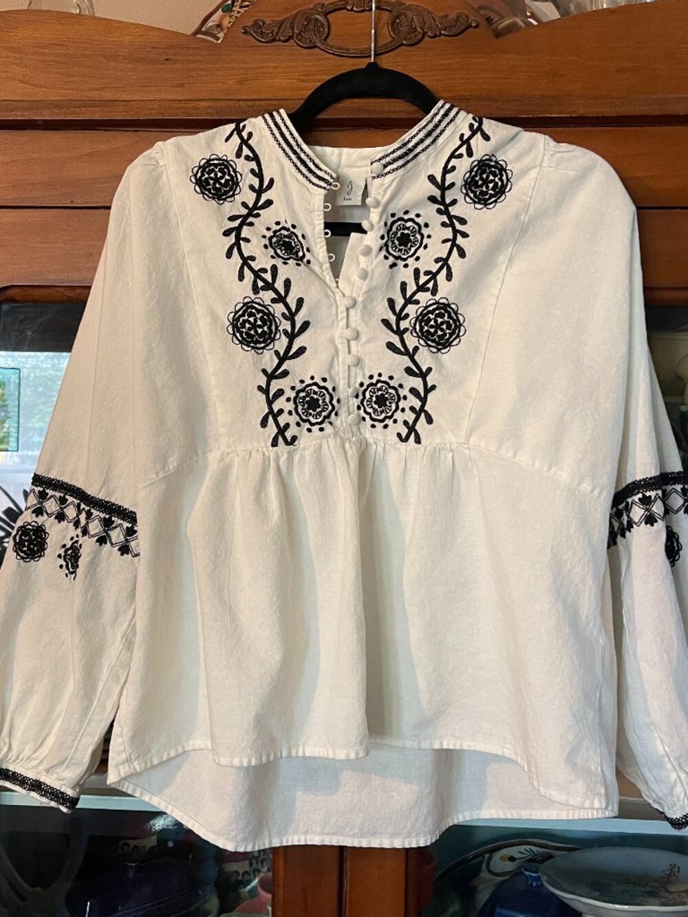 Joie Embroidered Long Sleeve Cotton Blouse